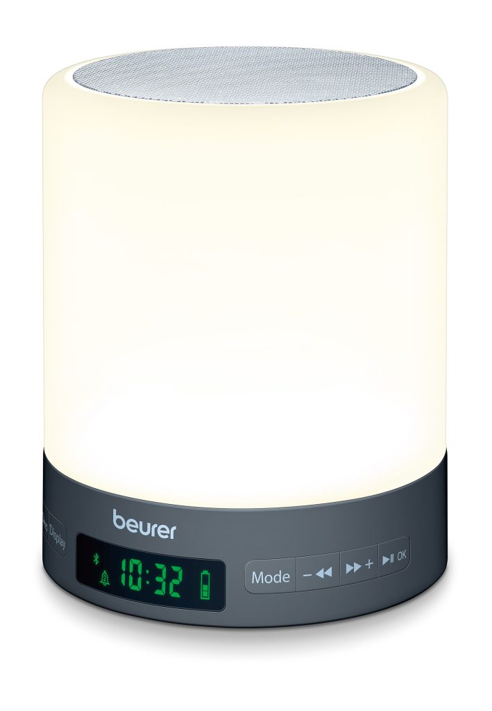 Réveil Beurer WL50 avec diffuseur blanc éclairé et base gris foncé